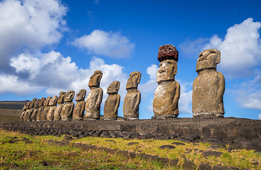 Image showing Moais statues, ahu Tongariki, easter island