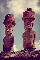 Image showing Moais statues site ahu Nao Nao on anakena beach, easter island