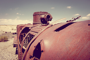 Image showing Train cemetery in Uyuni, Bolivia