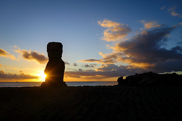 Image showing Moai statue ahu akapu at sunset, easter island