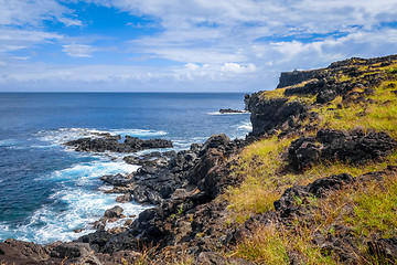 Image showing Easter island cliffs and pacific ocean landscape