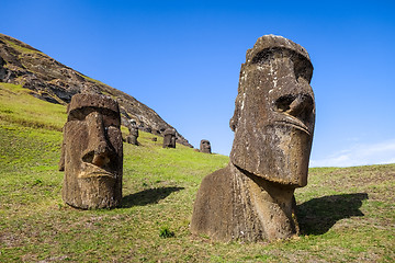 Image showing Moais statues on Rano Raraku volcano, easter island