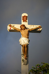 Image showing Statue of Jesus Christ on the cross near Haapiti church in Moore