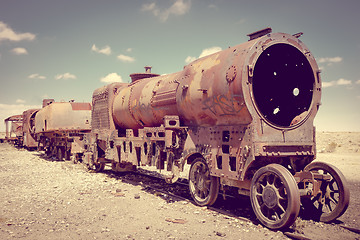 Image showing Train cemetery in Uyuni, Bolivia