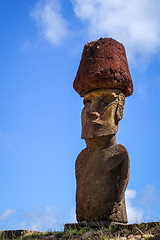 Image showing Moais statues site ahu Nao Nao on anakena beach, easter island