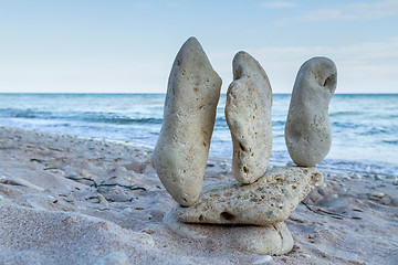 Image showing stone piles on the beach