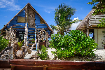 Image showing Traditional tropical hut the beach in Moorea Island