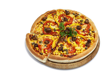 Image showing Pizza with corn and mushrooms