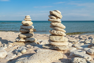 Image showing stone piles on the beach