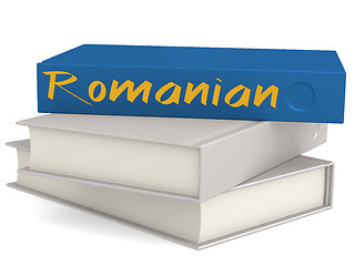 Image showing Hard cover blue books with Romanian word