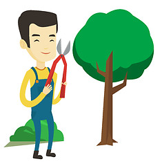 Image showing Farmer with pruner in garden vector illustration.