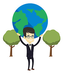 Image showing Business man holding globe vector illustration.