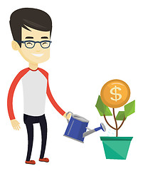 Image showing Business man watering money flower.