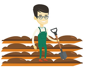 Image showing Farmer with shovel at field vector illustration.