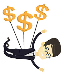 Image showing Business man flying with dollar signs.