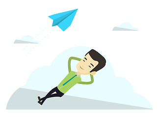 Image showing Business man lying on cloud vector illustration.