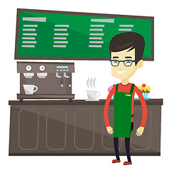 Image showing Barista standing near coffee machine.