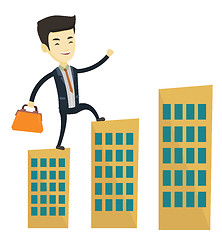 Image showing Business man walking on the roofs of buildings.