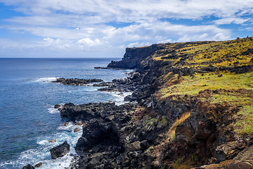 Image showing Easter island cliffs and pacific ocean landscape