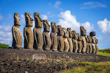 Image showing Moais statues, ahu Tongariki, easter island