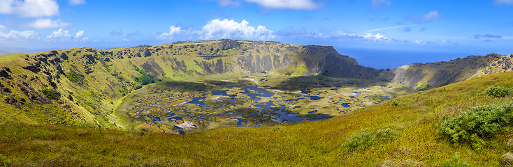 Image showing Rano Kau volcano crater in Easter Island panoramic view