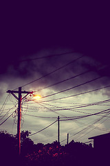 Image showing Street light at night with a stormy sky background