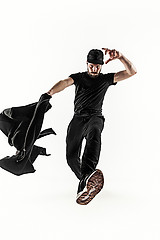 Image showing The silhouette of one hip hop male break dancer dancing on white background