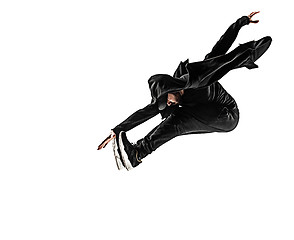 Image showing The silhouette of one hip hop male break dancer dancing on white background