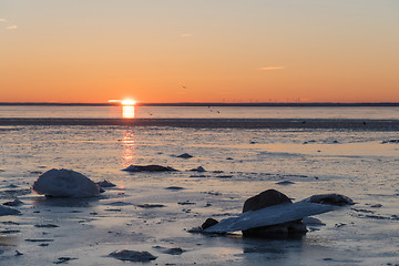 Image showing Sunset view by an icy coast