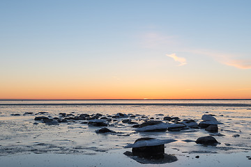 Image showing View at an icy and stony coast