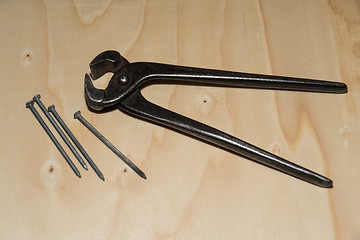 Image showing Pincer and nails closeup