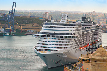 Image showing Front view of MSC Splendida luxury cruise ship moored in port Va