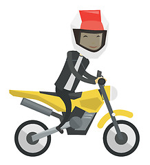 Image showing Young asian man riding motorcycle.