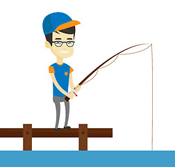 Image showing Man fishing on jetty vector illustration.