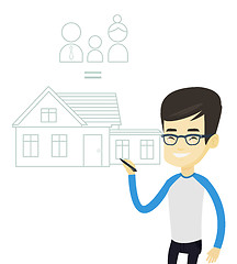 Image showing Young asian man drawing family house.