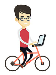 Image showing Business man riding bicycle in the city.