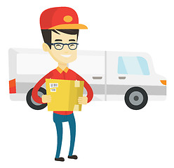 Image showing Delivery courier carrying cardboard boxes.