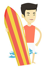 Image showing Surfer holding surfboard vector illustration.