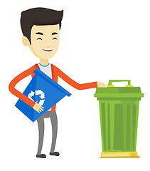 Image showing Man with recycle bin and trash can.