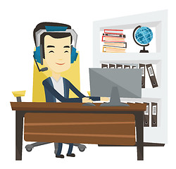 Image showing Business man with headset working at office.