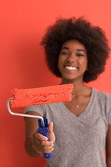 Image showing black woman painting wall