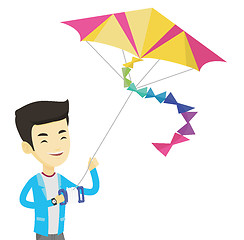 Image showing Young man flying kite vector illustration.