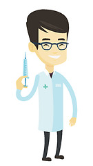 Image showing Doctor holding syringe vector illustration.