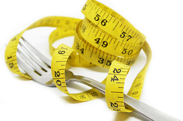 Image showing Steel fork and measuring tape