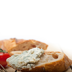 Image showing fresh blue cheese spread ove french baguette