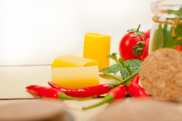 Image showing Italian pasta paccheri with tomato mint and chili pepper