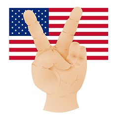 Image showing hand showing peace sign and flag of united states