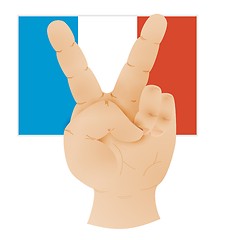 Image showing hand showing peace sign and flag of france