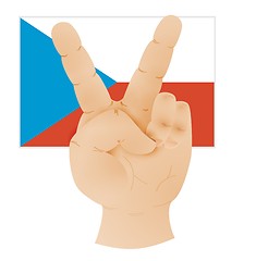 Image showing hand showing peace sign and flag of czech republic
