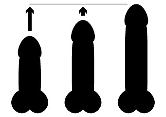 Image showing black silhouette of three different size penises